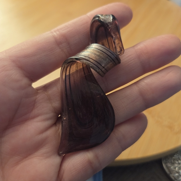 Elegant Black and Bronze/Purple Hues Necklace With Glass Pendant - Picture 6 of 12